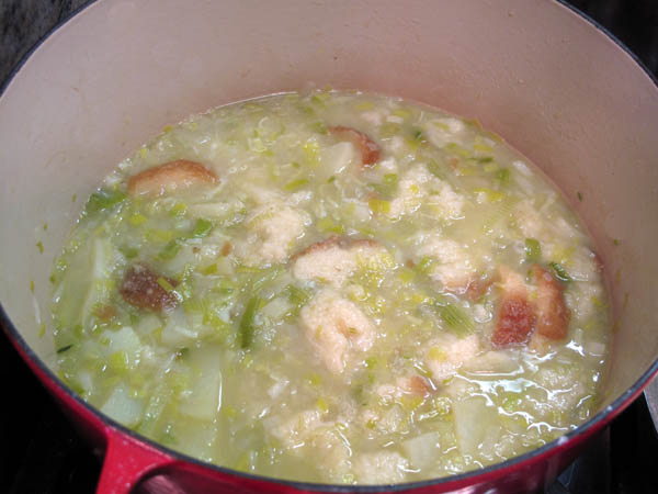 Leek potato soup cooking