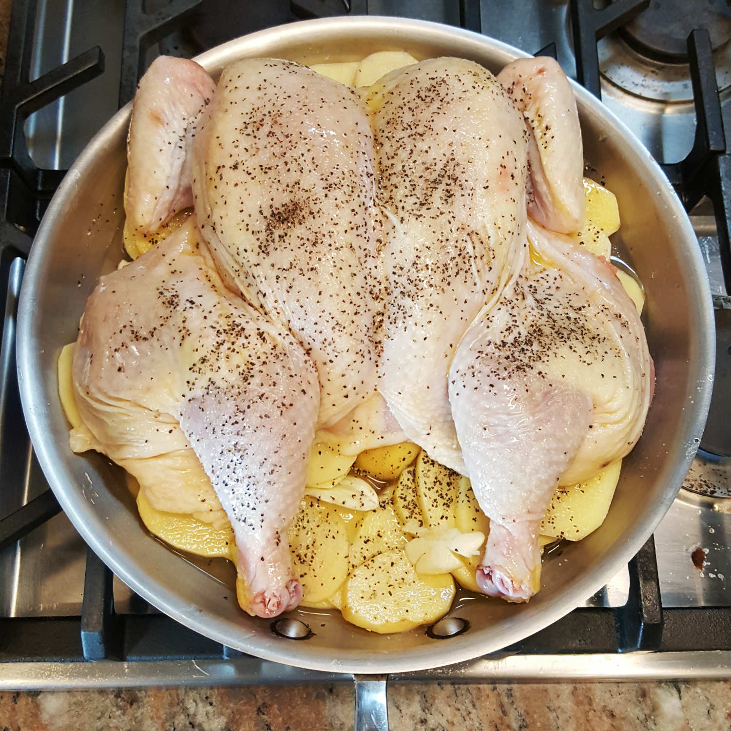 Spatchcock Roast Chicken Potatoes Prep