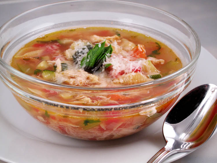 Hearty Rotisserie Chicken Soup with Pasta Shells, Tomatoes, and Zucchini1