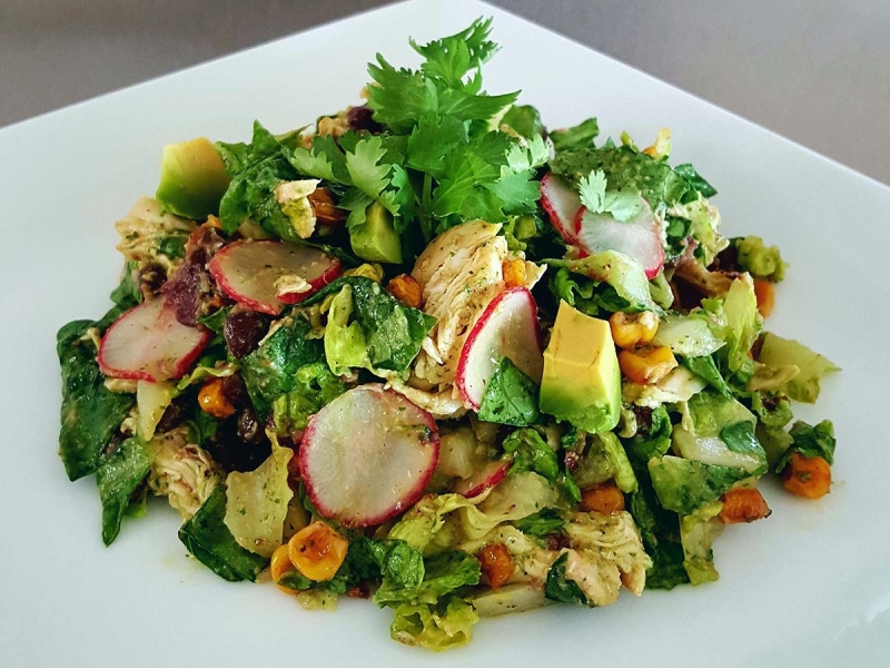 Mexican chicken salad spicy avocado dressing