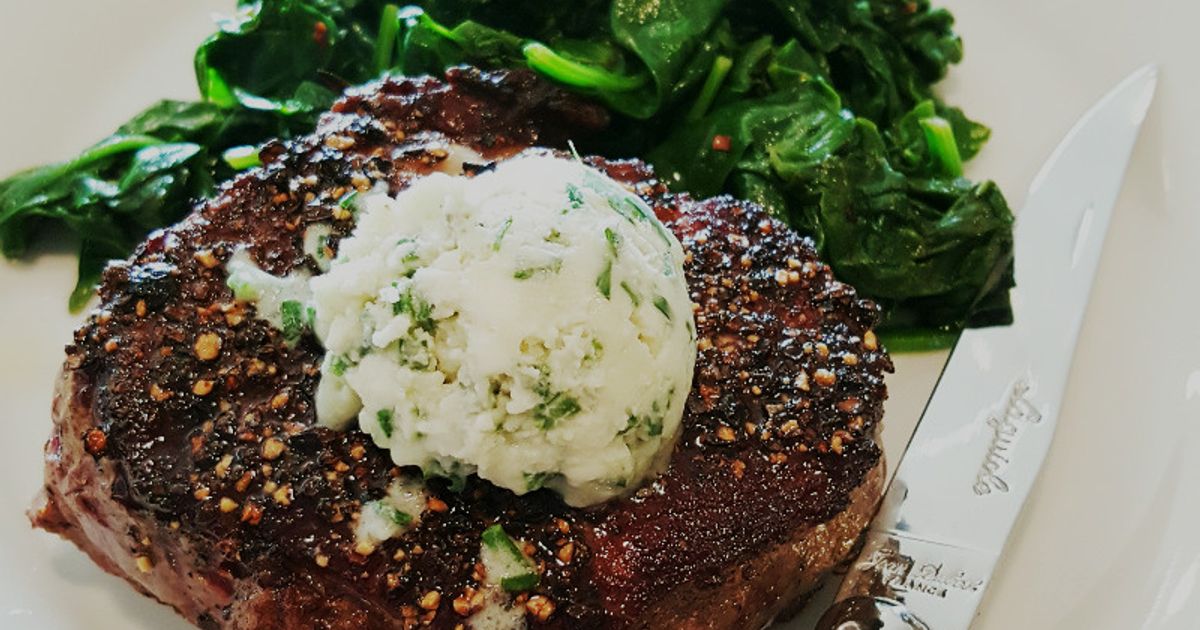Pepper Crusted Filet Mignon Blue cheese Chive Butter 1
