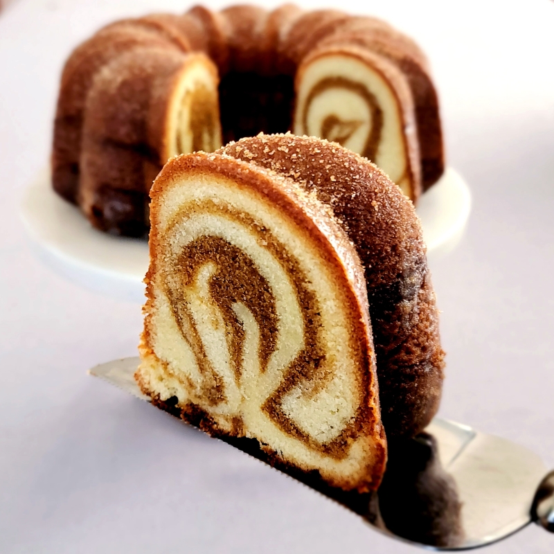 Maida Heatter Inspired Marbleized Spice Bundt Cake serving