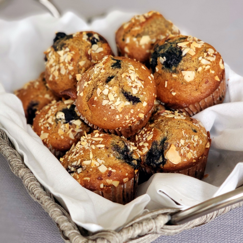 Healthier Whole Wheat Almond Blueberry Muffins